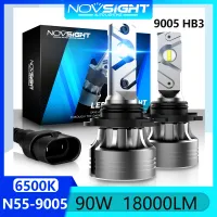 Novsight N55 9005 HB3 หลอดไฟหน้ารถ LED 90W 18000LM 6500K ซุปเปอร์ไบร์ท ไฟ LED สีขาวสำหรับไฟสูง/ไฟต่ำ/หมอกปลั๊กแอนด์เพลย์2 ชิ้น รับประกัน 1 ปี จัดส่งฟรี