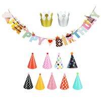 12pcs Happy Birthday Banner Party Hats Polka Dot DIY Cute Handmade Cap Birthday Hat Baby Shower Decoration Set for Boys Girls Banners Streamers Confet