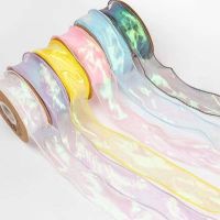 10Yards 4CM Luxury Iridescent Fishtail Yarn Ribbons Flowers Bouquet Packaging Organza Ribbon Gift Christmas Wedding Decorations Gift Wrapping  Bags