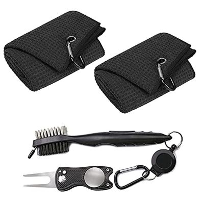 Golf Towel Set Microfiber 16X24 Inch Tri-Fold Golf Towel with Carabiner Groove Cleaning Brush Golf Sketch Tool