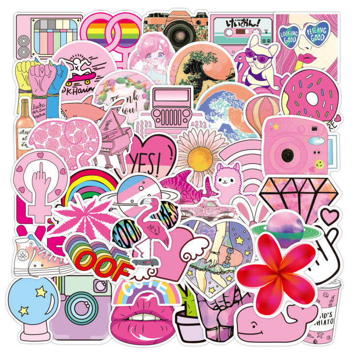 50pcs Pink VSCO Girl Stickers Pack Waterproof Cute Vinyl Stickers DIY