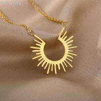 Vintage Irregular Necklace For Women Men Minimalism Stainless Steel Half Circle Sun Pendant Necklaces Goth Asthetic Jewerly