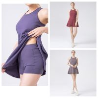 Women Tennis Dress Sleeveless Running Sport Summer Dress with Shorts Yoga Golf Athletic Dresses Padded Badminton Clothing