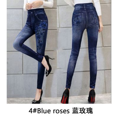 READY STOCK Women Legging Jeans Stretchable Floral Printed High Waist Skinny Pants