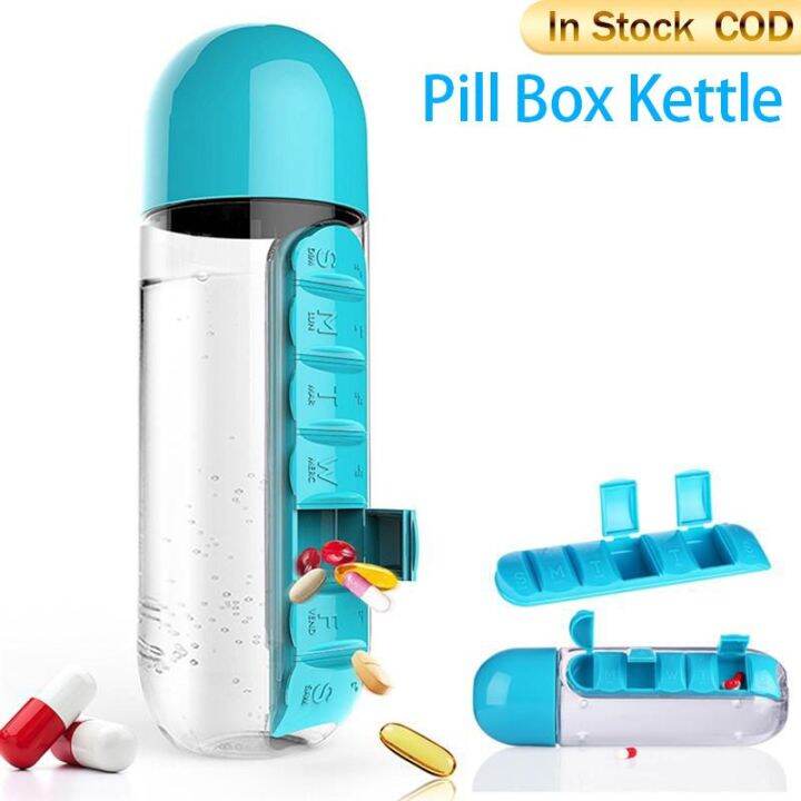 Creative Water Bottle With 7-day Pill Box 2-in-1 Portable Bottle