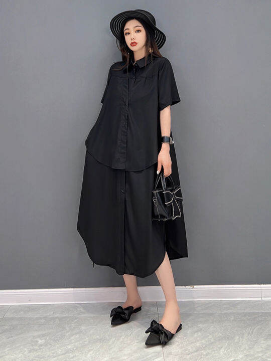 xitao-dress-women-loose-false-two-pieces-shirt-dress