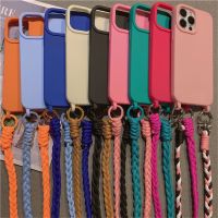 Crossbody Necklace Twist Lanyard Soft Silicone Phone Case For iPhone 13 11 12 14 Pro Max XS X XR 7 8 Plus SE3 Candy Matte Cover