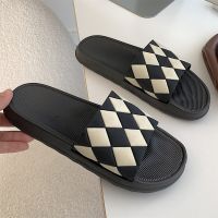 Leisure home indoor antiskid odor-proof cool slippers female summer new web celebrity fashion soft bottom slippers joker diamond lattice