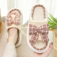 Bow Slippers Women Designer Home Linen Beach Shoes Harajuku Bohemia Style Slides Female Flip Flops indoor Spring and Summer Shoe