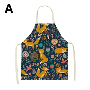 Cooking Art Smock Home Kitchen Dinner Cute Fox Printing Cotton Linen Apron New