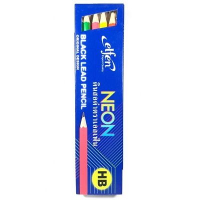ดินสอไม้ ดินสอ HB เอลเฟ่น Neon ด้ามสีสดใส สีนีออน(กล่อง12แท่ง)