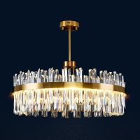 FKL Modern Luxury Crystal Chandelier Gold Light Living Room LED Lamp Simple Household Round/Rectangular Dining Decorative