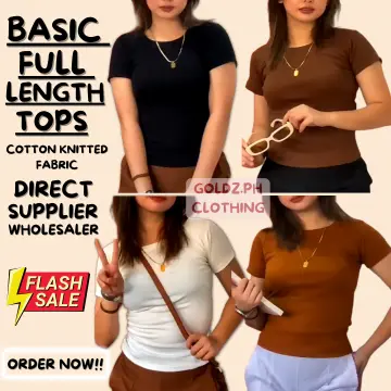 Basic Full Length Tops Cotton Knitted Ribbed Tshirt TOP TEE SHIRT