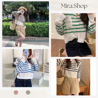 Mira.shop เสื้อครอปแขนยาวลายทาง สีสันสดใส เสื้อแขนยาว เสื้อวินเทจ   8812#