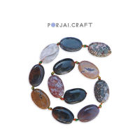 Ocean jasper oval flat beads ลูกปัดโอเชี่ยนแจสเปอร์ 12ชิ้น