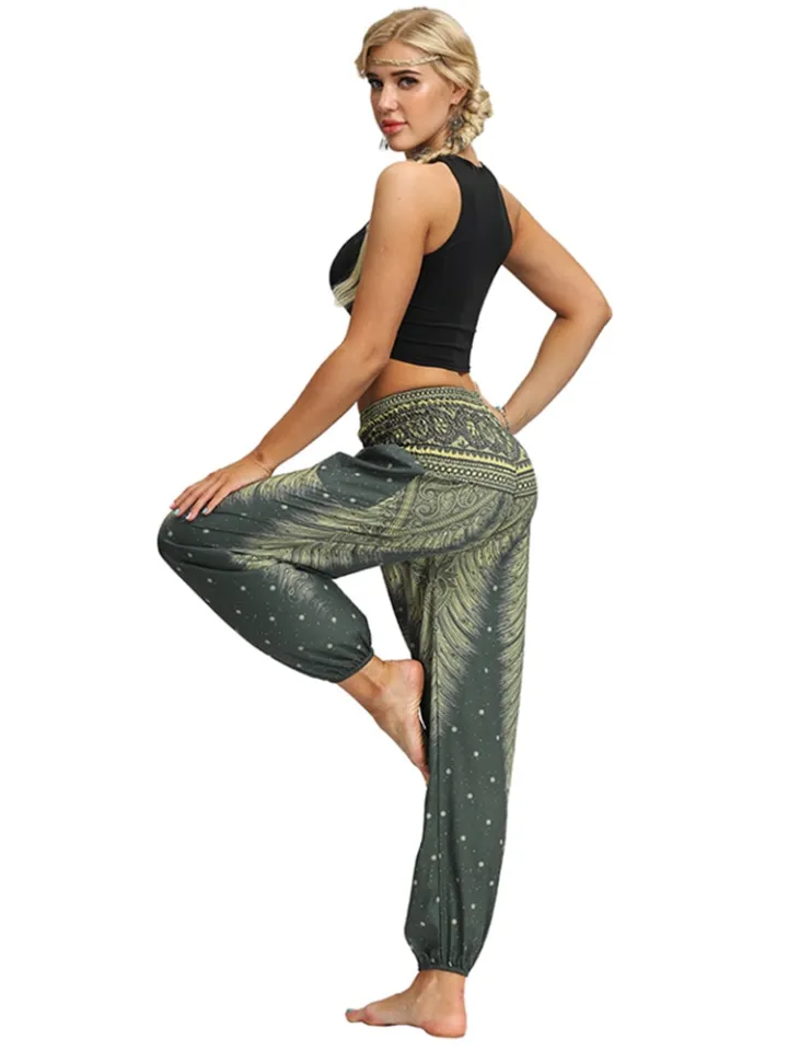 Womens Loose Yoga Pants Floral Print Wide Leg Trousers Long Stretch Pants  Loose Palazzo Trousers Sweatpants Harlan Pants 
