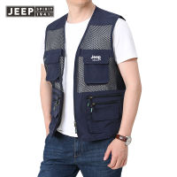 JEEP SPIRIT เสื้อกั๊กไซส์พลัสปีนเขากลางแจ้งฤดูใบไม้ผลิและในฤดูใบไม้ร่วงผู้ชายกำแพงถ่ายภาพตกปลาขนาดบวก