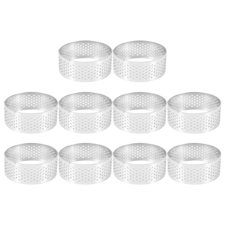 10-pack-5cm-stainless-steel-tart-ring-heat-resistant-perforated-cake-mousse-ring-round-ring-baking-doughnut-tools