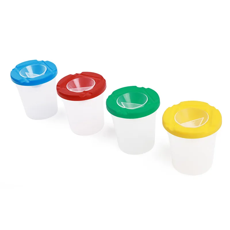 9 Pcs No Spill Paint Cups Set with Paint Brushes and Paint Tray Palette, Paint  Cups with Lids for Kids Art Painting