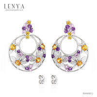 LenYa Jewelry ต่างหูเงินแท้ 925 ชุบทองขาว ฉลุลายดอกไม้น่ารัก