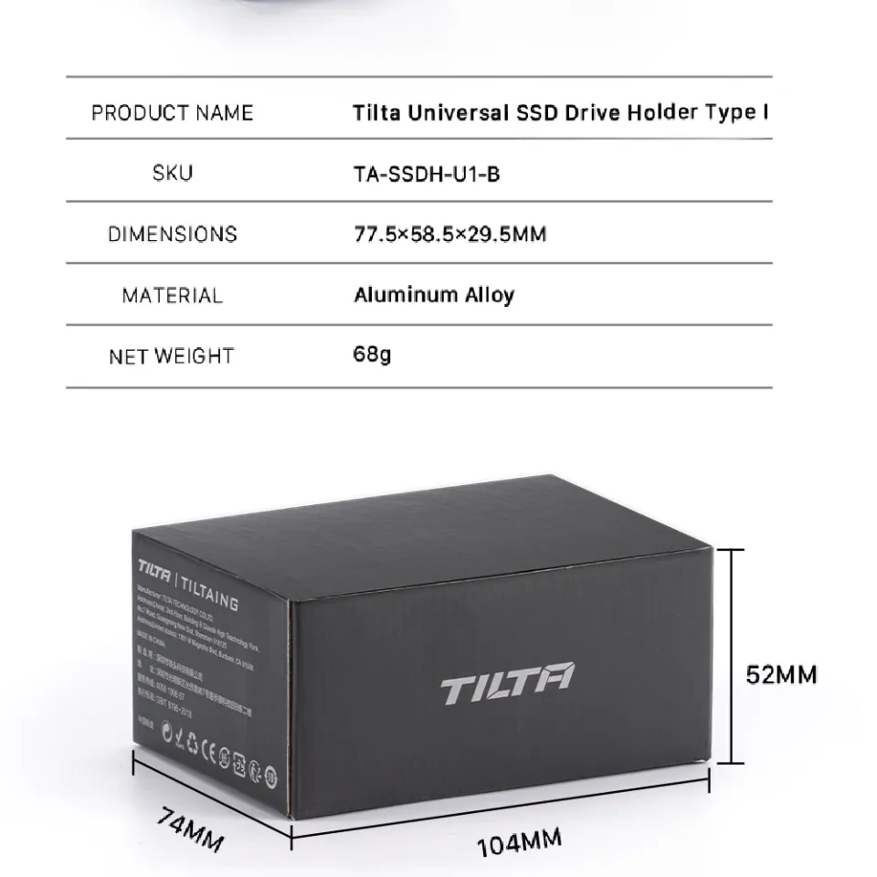 TILTA TA-SSDH-U1-B Universal SSD Drive Holder Type I - Black For