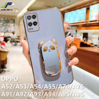 JieFie หมีการ์ตูนน่ารักสำหรับ OPPO A74 / A76 / A77 / A77S / A78 / A54 / A58 / A57 / A55 / A53 / A52 / A91 / A92 / A93 / A94 / A95 / A96ชุบโครเมี่ยมเงานุ่มซิลิโคนโทรศัพท์กรณีพับขาตั้งแบบตั้ง