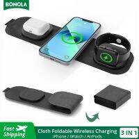 Bonola Portable 3 In 1 Travel Wireless Charger Foldable For Iphone 13/12//8/14 Fabric Wireless Charging For Apple Watch/Airpods