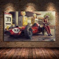 โปสเตอร์รถวินเทจผ้าใบวาดภาพ Ferraris F1แข่งรถคลาสสิกรถแข่งงานศิลปะศิลปะบนผนังผ้าใบวาดภาพภาพพิมพ์ผ้าใบสำหรับตกแต่งห้องนั่งเล่นในบ้านสี: ขนาด Pf664นิ้ว: 60x120cm