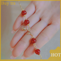 [Buytra] สร้อยข้อมือลูกปัดโมราสีแดงธรรมชาติดอกกุหลาบสีทองปรับได้เครื่องประดับผู้หญิงสไตล์อ่อนโยนของขวัญเครื่องประดับที่ดี