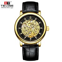 TEVISE Top Brand Mens Automatic Mechanical Watch Skeleton Design Leather Strap Male Watches Waterproof Clock Relogio Masculino