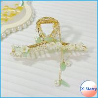 X-STARRY โลหะสำหรับตกแต่ง พู่ไข่มุกผมกรงเล็บ สง่างามเรียบหรู คลาสสิกคลาสสิก ปิ่นปักผมฉลาม ของใหม่ ละเอียดอ่อนและละเอียดอ่อน กิ๊บติดผมรูปดอกกล้วยไม้มีกระดิ่ง สำหรับผู้หญิง