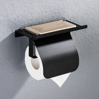 Black Bathroom Paper Towel Holder Stainless Steel Wall Mount with Phone Shelf Roll Bathroom Fixture Bathroom Accessories