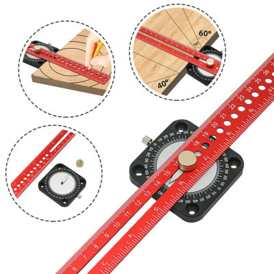 Woodworking Scriber Compass Angle Scoring Ruler Adjustable T-type Ruler Aluminum 360° Angle Marking Gauge DIY Measuring Tools