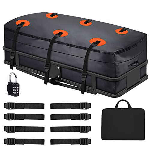 PROLEE Hitch Cargo Carrier Bag 60 x 24 x 26 100% Waterproof and Foldable with 6 Reinforced Straps for All Vihicle with Hitch Mount Basket 22 Cu Ft 