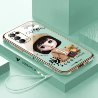 Hontinga Casing Case For OPPO Reno 5 Reno5 5G 4G Case Fashion Cartoon Cute Girl Luxury Chrome Plated Soft TPU Square Phone Case Full Cover Camera Protection Anti Gores Rubber Cases For Girls