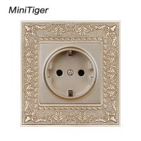 ☞ Minitiger 16A EU Standard Gold Power Socket 4D Embossing Retro Zinc Alloy Panel Wall Power Socket AC 110 250V