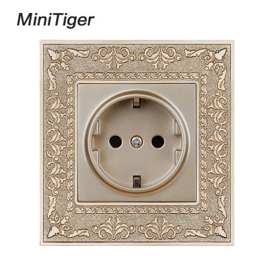 ☞ Minitiger 16A EU Standard Gold Power Socket 4D Embossing Retro Zinc Alloy Panel Wall Power Socket AC 110 250V