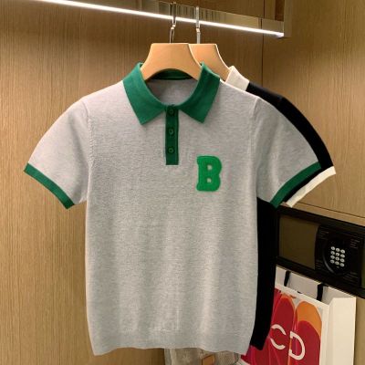 Simple Letter Personalized Towel Embroidered Short-sleeved Men Summer Trend Color Matching Casual Knitted Polo Shirt Men wub