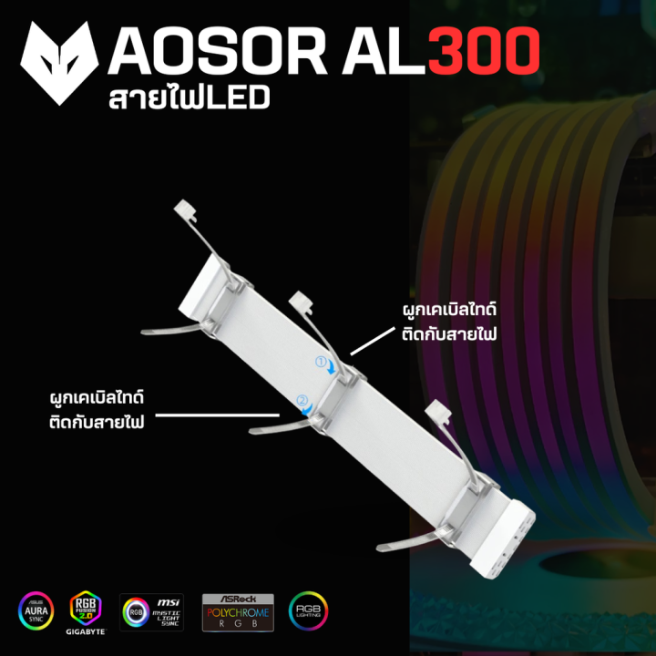 coolmoon-ไฟargb-สำหรับติดกับสายไฟคอมพิวเตอร์-รุ่นaosor-al300-5v-argb-aura-sync