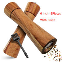 2021NEW Wooden Pepper Mills Noble Workmanship Salt and Pepper Grinder Spice Mill in a Set with Ceramic Grinder, Cleaning Brush