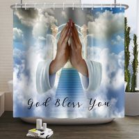 God Bless You Shower Curtain Waterproof Fabric Polyester Bathtub Screen Buddhism Home Bathroom Decor with Hooks 180x240