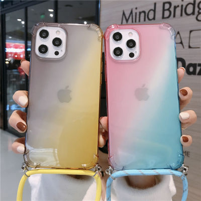 Transparent Gradient Color Lanyard Phone Cases For OPPO A73 A72 Reno 4Z 5G A91A15 A31 A52 Case Lanyard Cover Protection Shell
