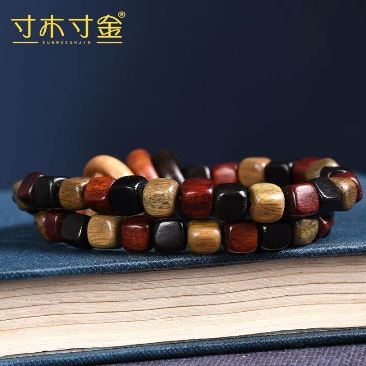 ผลิตภัณฑ์ใหม่-three-treasures-cube-สร้อยข้อมือไม้จันทน์สีดำไม้จันทน์สีเขียวเลือดไม้จันทน์บาร์เรลลูกปัดสแควร์หลายวงกลมวิ่งแหวนสร้อยข้อมือสไตล์ผู้หญิงชาติพันธุ์