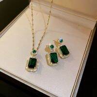 Korean New Exquisite Green Crystal Geometric Earrings Fashion Temperament Versatile Earrings Womens Jewelry