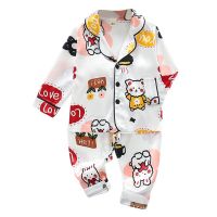 Toddler Silk Satin Pajamas Pyjamas Set Cartoon Kids Boys Girls Sleepwear Pijama Nightwear Suit Girl Home Clothes Boy Loungewear