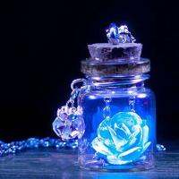 QianXing Shop New Arrivals Glow In The Dark Jewelry Glowing Flower Delicate Necklace Mini Glass Wishing Bottle