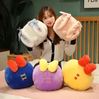 28*30ซม Rait ตุ๊กตาของเล่นสีฟ้าสีเหลืองสีม่วงโบว์ Plushie หมอนอุ่นมือสีขาวสีชมพูตุ๊กตาน่ารักนุ่ม Boneka Mainan