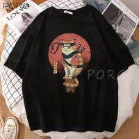 Tshirt With Japanese Ninja Cat Print For Hombre Cut Sleeve Tshirts Vintage Tshirts Ropa De Calle Punk