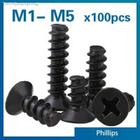 ✓◎ 100pcs/lot Cross Recessed Countersunk Head Self-tapping Screw M1 M1.2 M2 M2.3 M2.6 M3 M4 M5 Black Carbon Steel Mini Screw