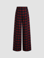 Cider กางเกงขายาวผู้หญิง กางเกงแฟชั่นผญ ลุคสตรีท สไตล์เกาหลีTartan Side Button Wide Leg Trousers